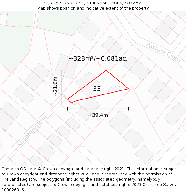 33, KNAPTON CLOSE, STRENSALL, YORK, YO32 5ZF: Plot and title map
