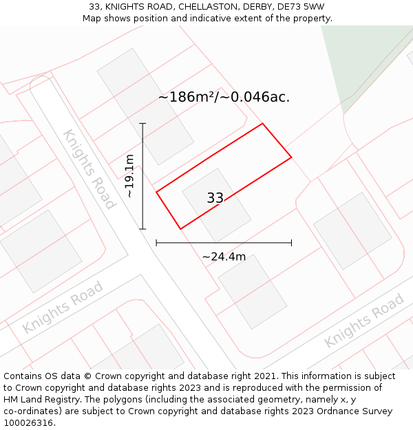 33, KNIGHTS ROAD, CHELLASTON, DERBY, DE73 5WW: Plot and title map