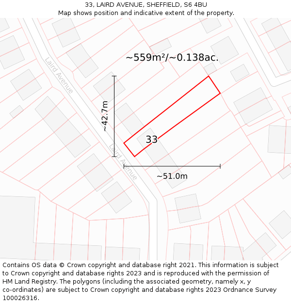 33, LAIRD AVENUE, SHEFFIELD, S6 4BU: Plot and title map