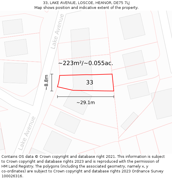 33, LAKE AVENUE, LOSCOE, HEANOR, DE75 7LJ: Plot and title map