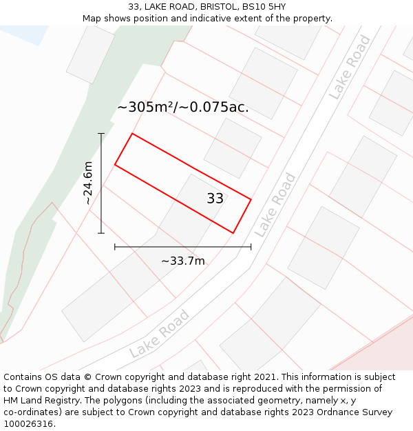 33, LAKE ROAD, BRISTOL, BS10 5HY: Plot and title map