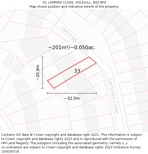 33, LAMMAS CLOSE, SOLIHULL, B92 8PA: Plot and title map