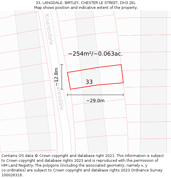 33, LANGDALE, BIRTLEY, CHESTER LE STREET, DH3 2EL: Plot and title map
