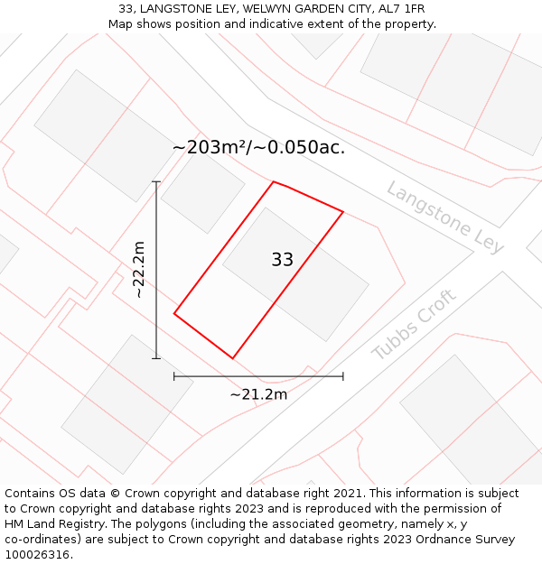 33, LANGSTONE LEY, WELWYN GARDEN CITY, AL7 1FR: Plot and title map