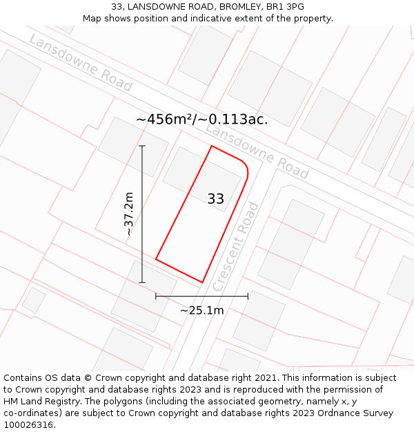 33, LANSDOWNE ROAD, BROMLEY, BR1 3PG: Plot and title map