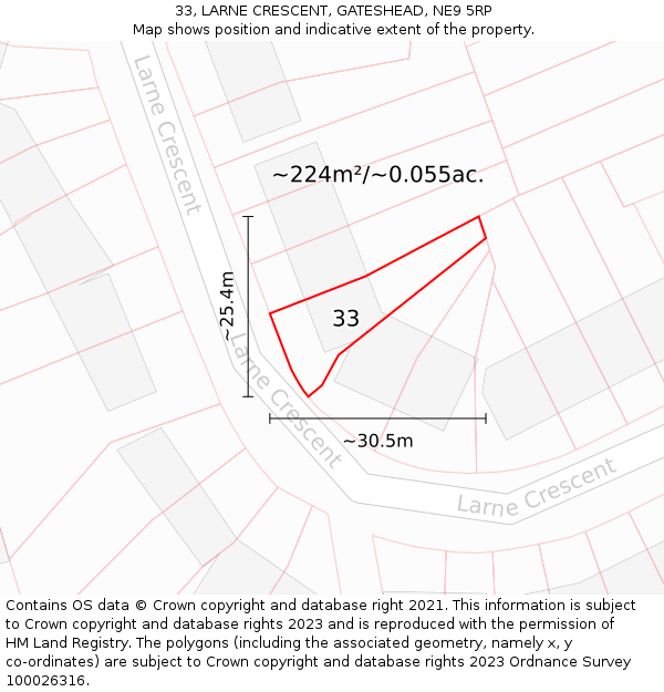 33, LARNE CRESCENT, GATESHEAD, NE9 5RP: Plot and title map