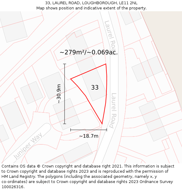33, LAUREL ROAD, LOUGHBOROUGH, LE11 2NL: Plot and title map
