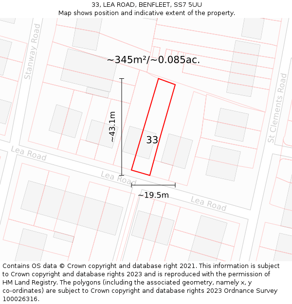 33, LEA ROAD, BENFLEET, SS7 5UU: Plot and title map