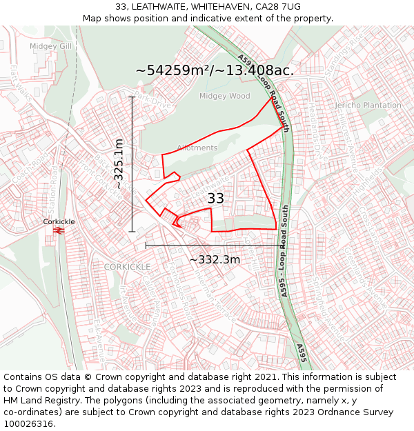33, LEATHWAITE, WHITEHAVEN, CA28 7UG: Plot and title map
