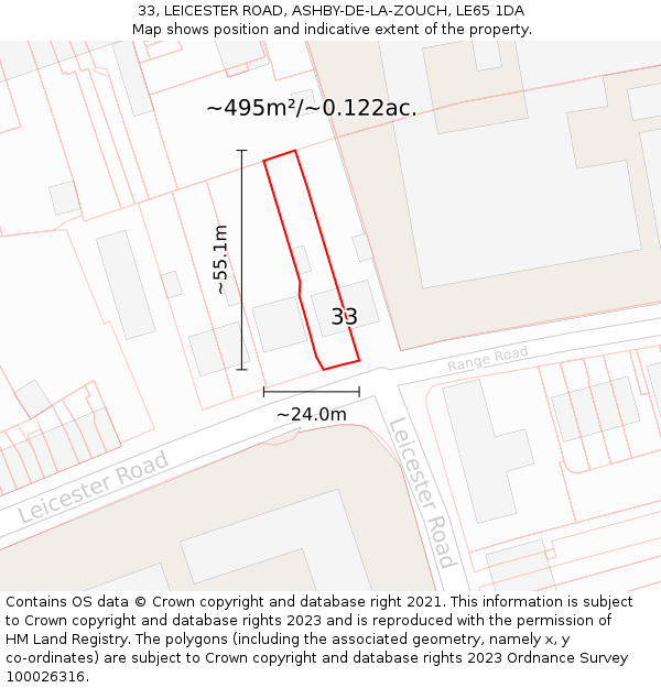 33, LEICESTER ROAD, ASHBY-DE-LA-ZOUCH, LE65 1DA: Plot and title map
