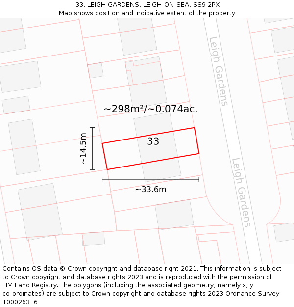 33, LEIGH GARDENS, LEIGH-ON-SEA, SS9 2PX: Plot and title map