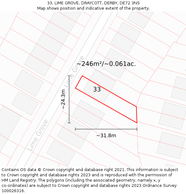 33, LIME GROVE, DRAYCOTT, DERBY, DE72 3NS: Plot and title map