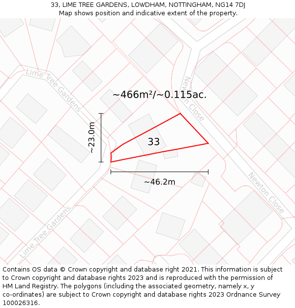 33, LIME TREE GARDENS, LOWDHAM, NOTTINGHAM, NG14 7DJ: Plot and title map