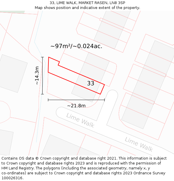 33, LIME WALK, MARKET RASEN, LN8 3SP: Plot and title map