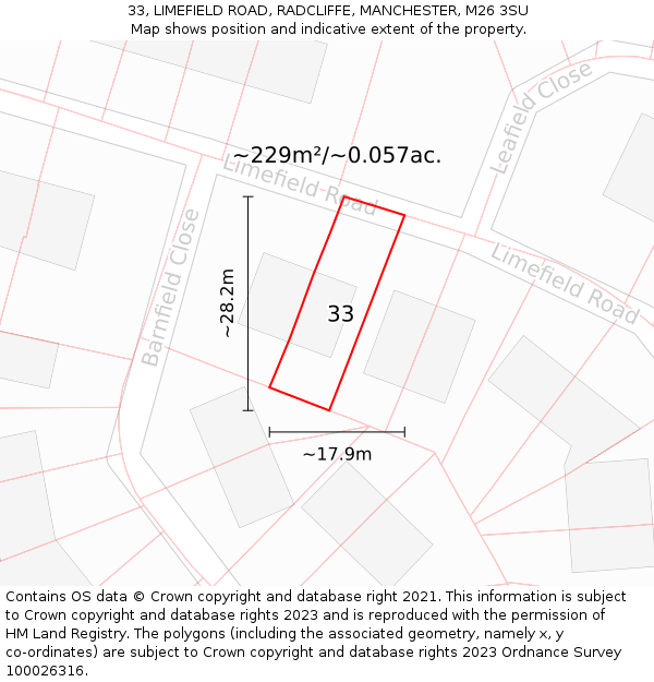 33, LIMEFIELD ROAD, RADCLIFFE, MANCHESTER, M26 3SU: Plot and title map