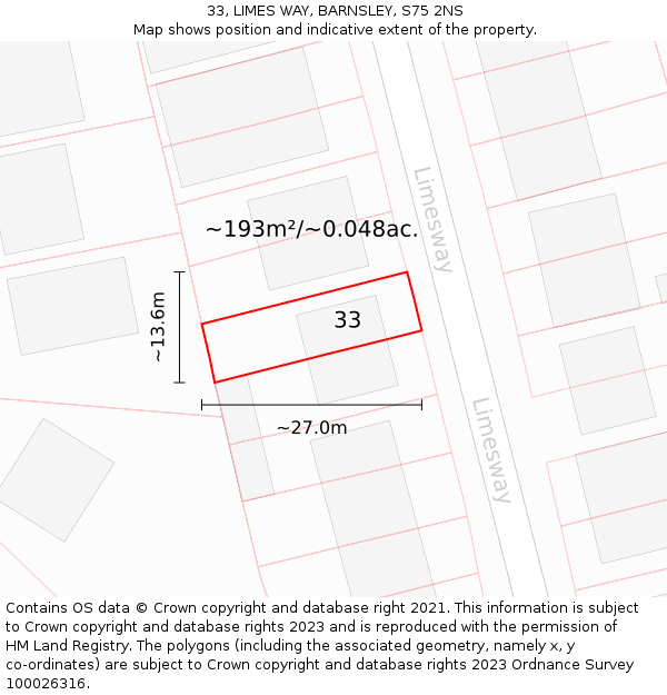 33, LIMES WAY, BARNSLEY, S75 2NS: Plot and title map