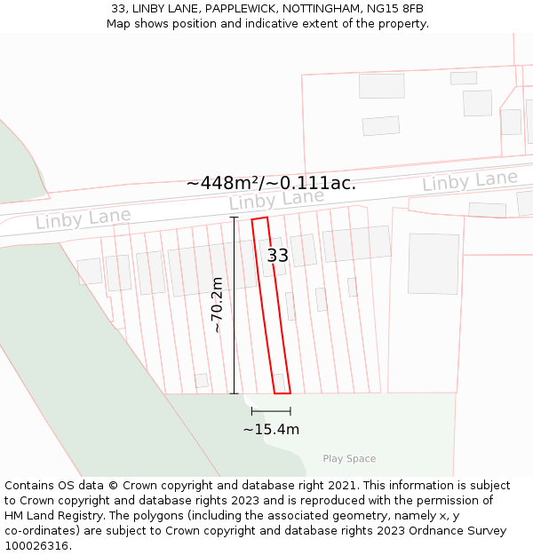 33, LINBY LANE, PAPPLEWICK, NOTTINGHAM, NG15 8FB: Plot and title map