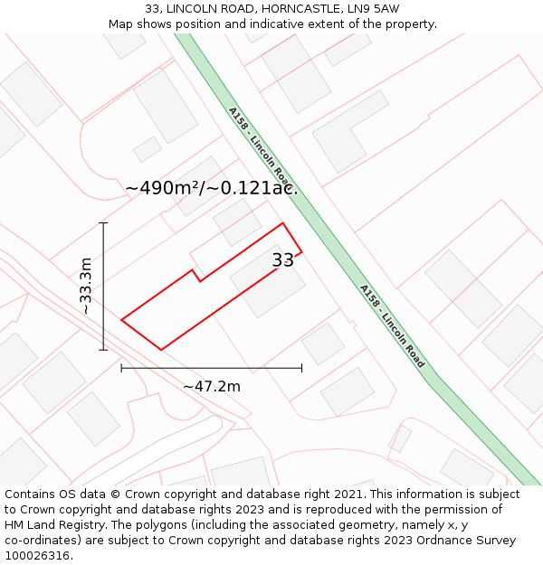 33, LINCOLN ROAD, HORNCASTLE, LN9 5AW: Plot and title map