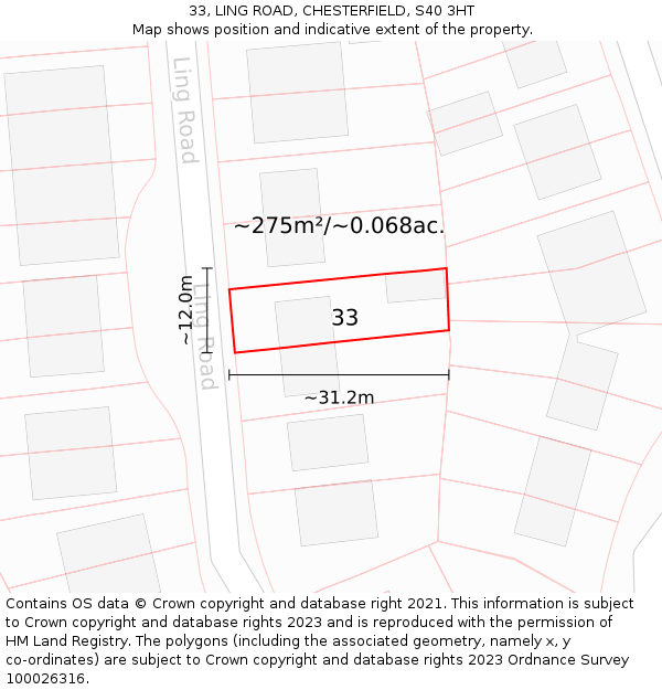 33, LING ROAD, CHESTERFIELD, S40 3HT: Plot and title map