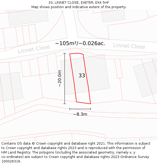 33, LINNET CLOSE, EXETER, EX4 5HF: Plot and title map