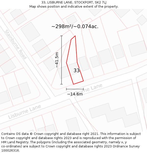 33, LISBURNE LANE, STOCKPORT, SK2 7LJ: Plot and title map