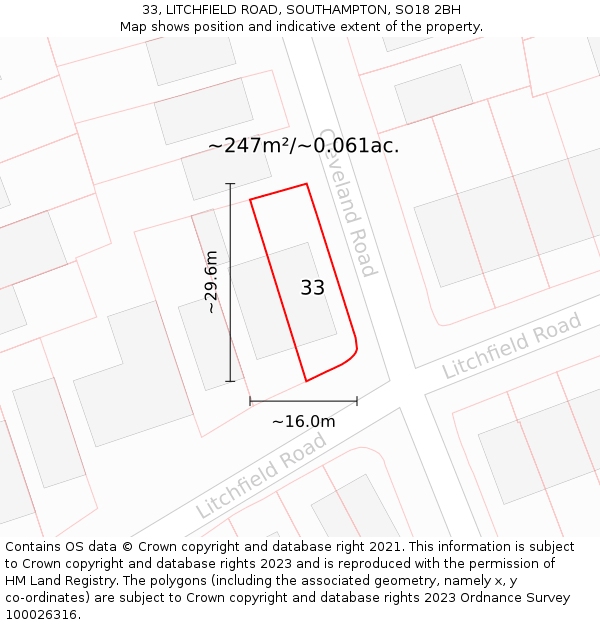 33, LITCHFIELD ROAD, SOUTHAMPTON, SO18 2BH: Plot and title map