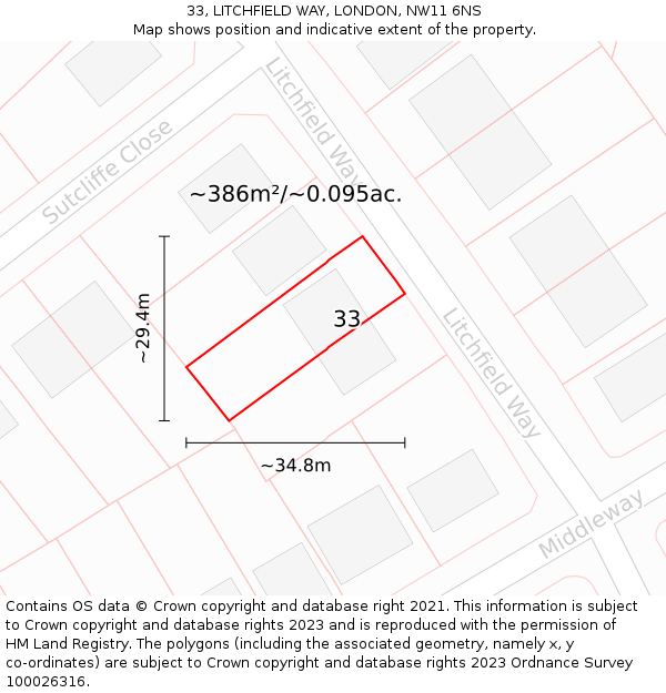 33, LITCHFIELD WAY, LONDON, NW11 6NS: Plot and title map