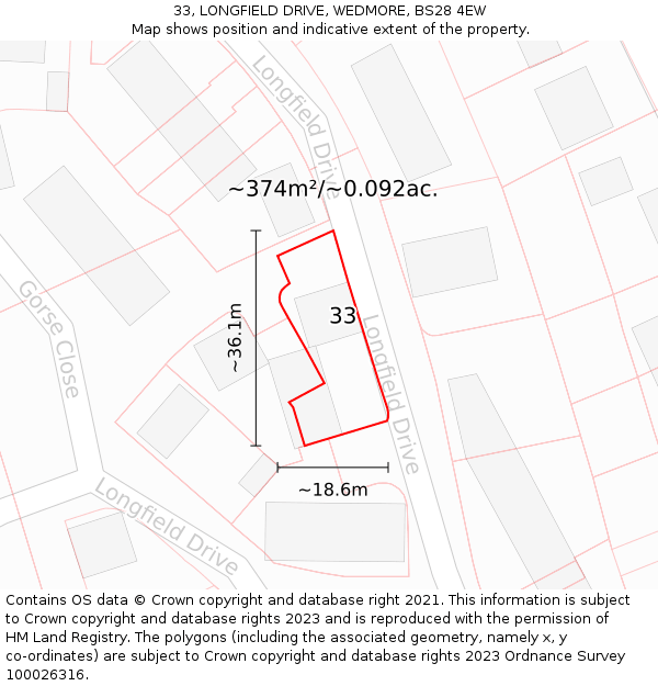 33, LONGFIELD DRIVE, WEDMORE, BS28 4EW: Plot and title map