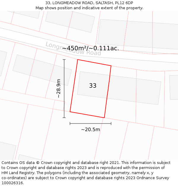 33, LONGMEADOW ROAD, SALTASH, PL12 6DP: Plot and title map