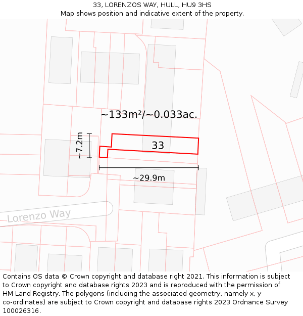 33, LORENZOS WAY, HULL, HU9 3HS: Plot and title map
