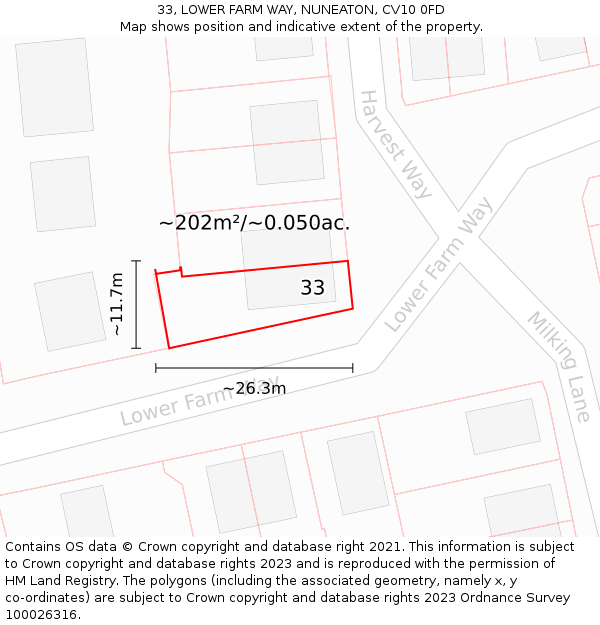 33, LOWER FARM WAY, NUNEATON, CV10 0FD: Plot and title map
