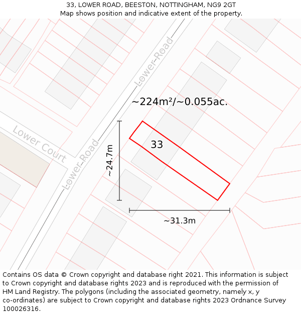 33, LOWER ROAD, BEESTON, NOTTINGHAM, NG9 2GT: Plot and title map