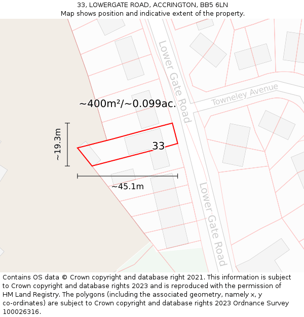 33, LOWERGATE ROAD, ACCRINGTON, BB5 6LN: Plot and title map