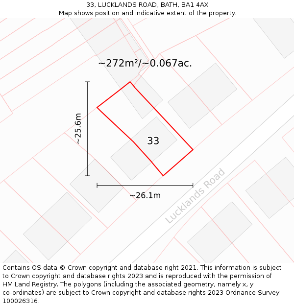 33, LUCKLANDS ROAD, BATH, BA1 4AX: Plot and title map