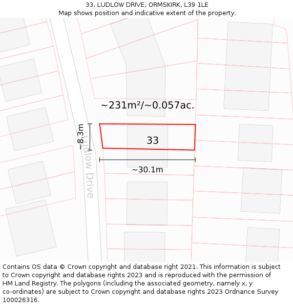 33, LUDLOW DRIVE, ORMSKIRK, L39 1LE: Plot and title map