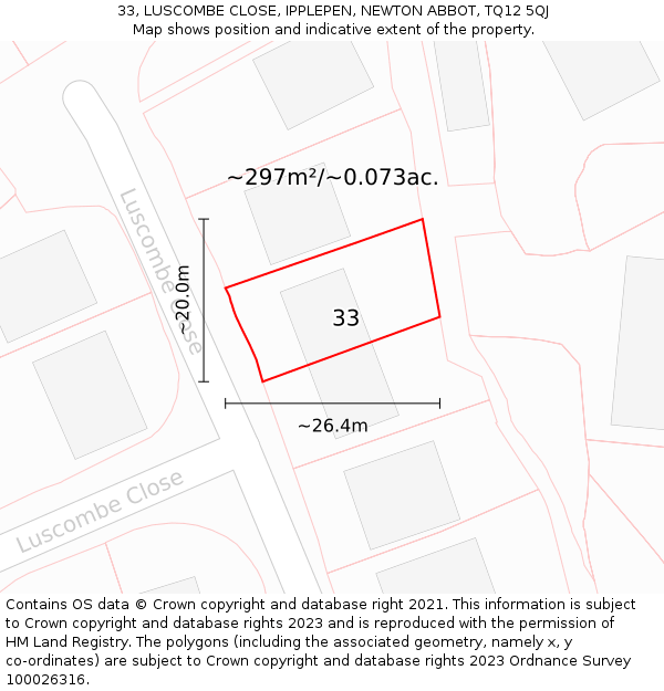 33, LUSCOMBE CLOSE, IPPLEPEN, NEWTON ABBOT, TQ12 5QJ: Plot and title map