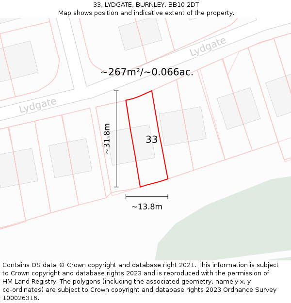33, LYDGATE, BURNLEY, BB10 2DT: Plot and title map