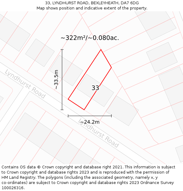 33, LYNDHURST ROAD, BEXLEYHEATH, DA7 6DG: Plot and title map