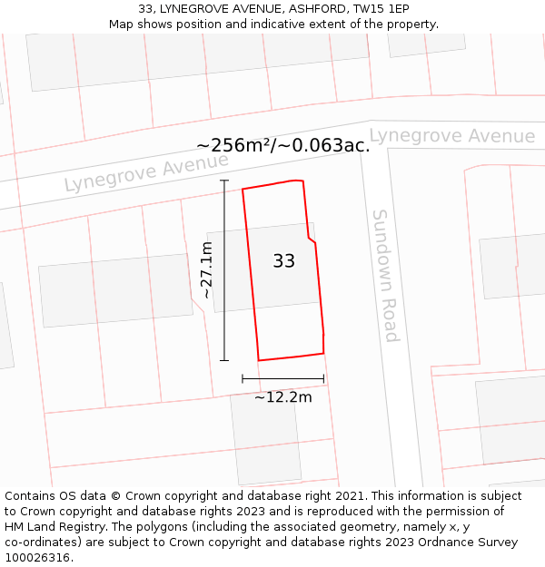 33, LYNEGROVE AVENUE, ASHFORD, TW15 1EP: Plot and title map