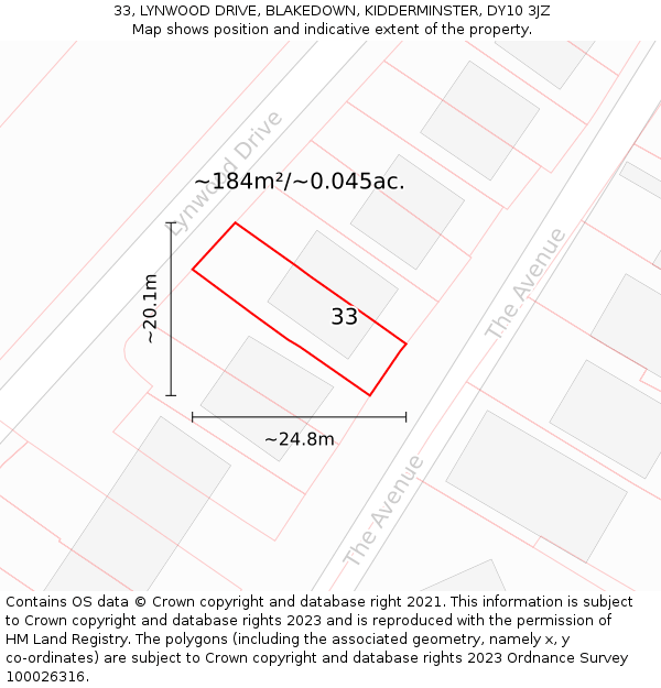 33, LYNWOOD DRIVE, BLAKEDOWN, KIDDERMINSTER, DY10 3JZ: Plot and title map