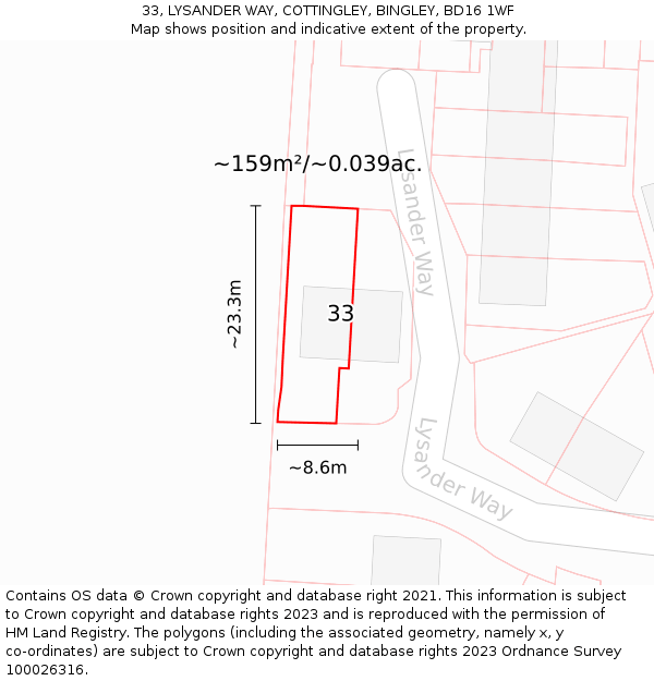 33, LYSANDER WAY, COTTINGLEY, BINGLEY, BD16 1WF: Plot and title map
