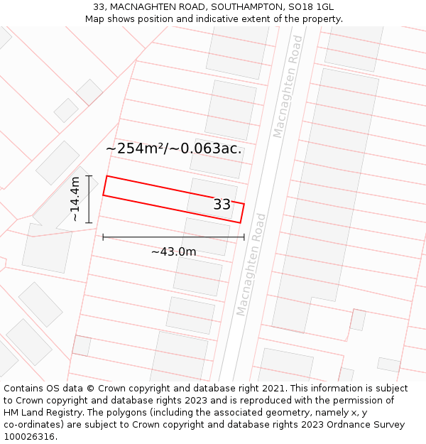 33, MACNAGHTEN ROAD, SOUTHAMPTON, SO18 1GL: Plot and title map