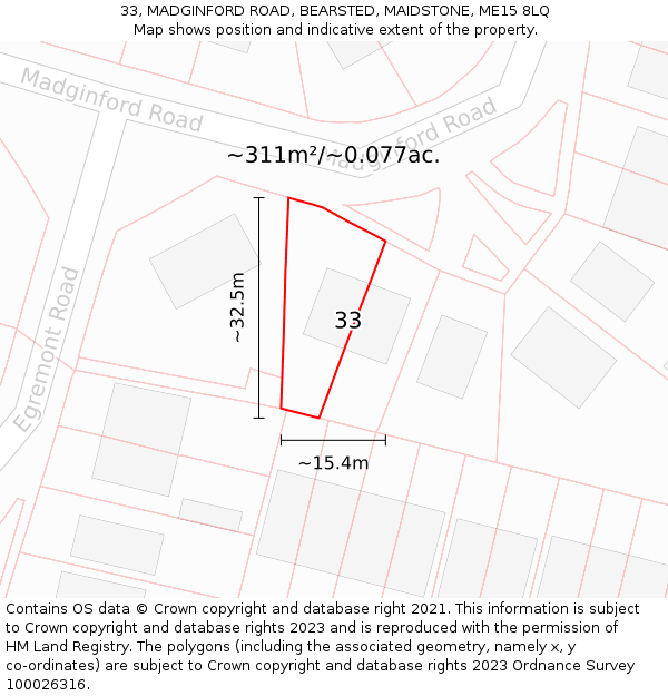 33, MADGINFORD ROAD, BEARSTED, MAIDSTONE, ME15 8LQ: Plot and title map