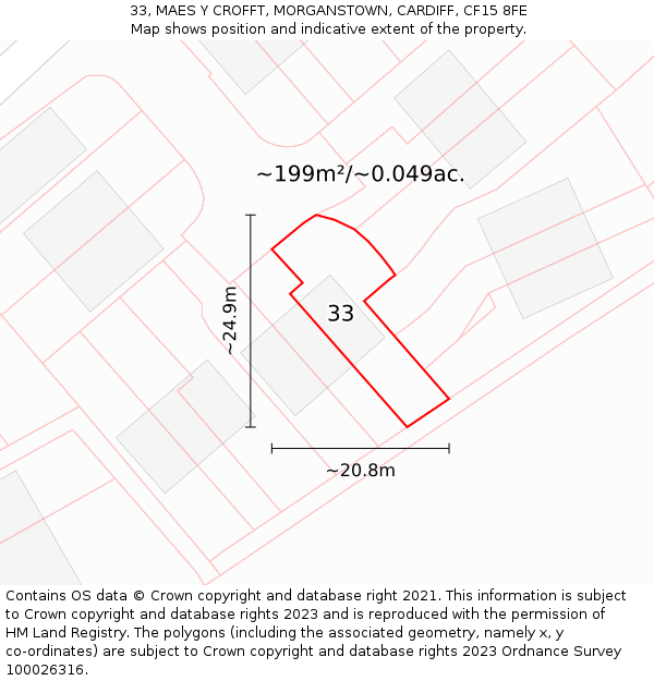 33, MAES Y CROFFT, MORGANSTOWN, CARDIFF, CF15 8FE: Plot and title map