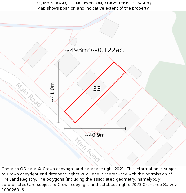 33, MAIN ROAD, CLENCHWARTON, KING'S LYNN, PE34 4BQ: Plot and title map