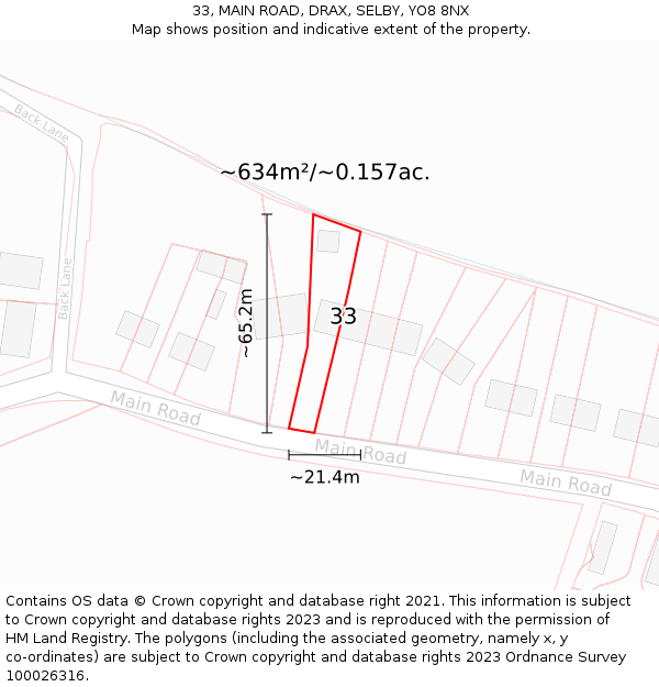 33, MAIN ROAD, DRAX, SELBY, YO8 8NX: Plot and title map