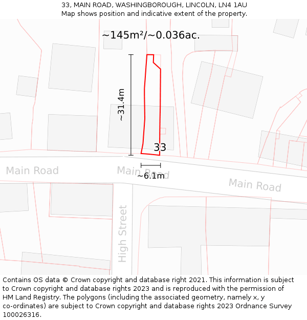 33, MAIN ROAD, WASHINGBOROUGH, LINCOLN, LN4 1AU: Plot and title map