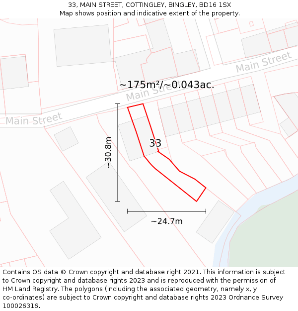 33, MAIN STREET, COTTINGLEY, BINGLEY, BD16 1SX: Plot and title map