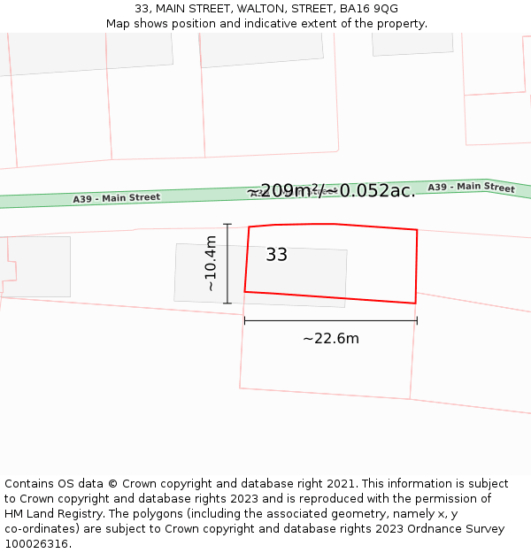33, MAIN STREET, WALTON, STREET, BA16 9QG: Plot and title map