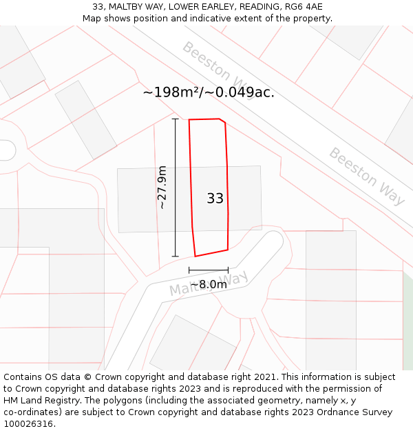 33, MALTBY WAY, LOWER EARLEY, READING, RG6 4AE: Plot and title map